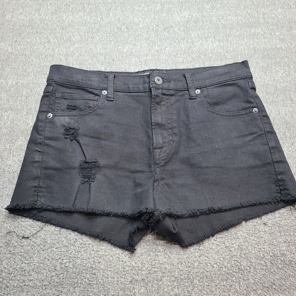 Lucky Brand High Rise Shortie Women 10/30 Black Excellent Distressed Frayed Hem